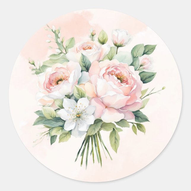 Sticker Rond Aquarelle parfaitement rose Peony Floral Mariage (Devant)
