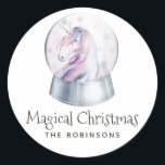 Sticker Rond Aquarelle Parties scintillant Unicorn hiver vacanc<br><div class="desc">Glittery unicorn thème autocollants de noël.</div>