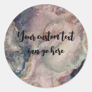 Sticker Rond Aquarelle Pastel douce Galaxie céleste Gold Chic