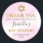 Sticker Rond Aquarelle Pastel Pink Gold Bat mitzvah Merci<br><div class="desc">Aquarelle Pastel Bat mitzvah rose or Merci classique rond Sticker</div>