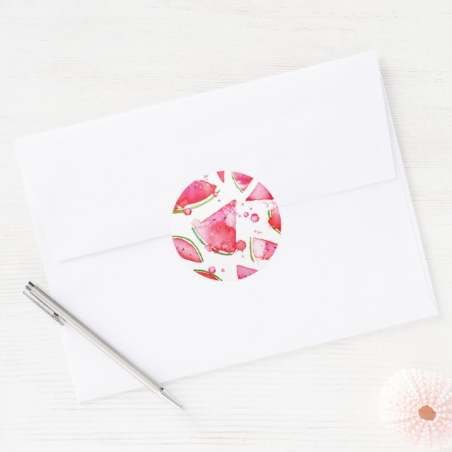 Sticker Rond Aquarelle pastèque 1 (Enveloppe)
