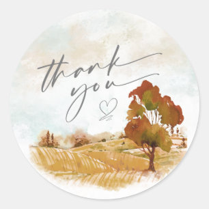 Sticker Rond Aquarelle Paysage Merci Automne Gold ID786