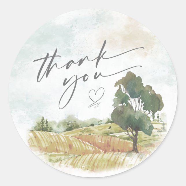 Sticker Rond Aquarelle Paysage Merci Sage Green ID786 (Devant)