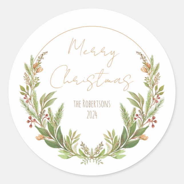 Sticker Rond Aquarelle peinte à la main unique Noël vert (Devant)