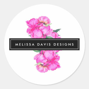 Sticker Rond Aquarelle Peonies Bunch Floral Designer