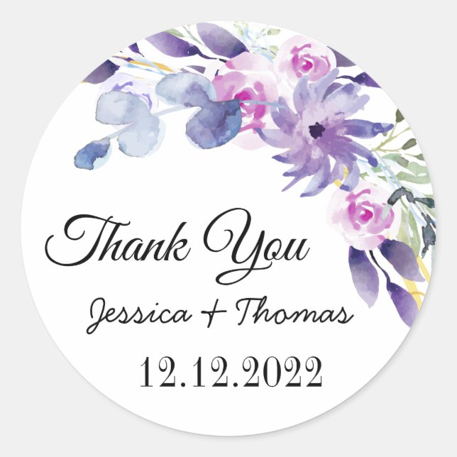 Sticker Rond Aquarelle Peony Fleurs Merci Mariage Faveur (Devant)