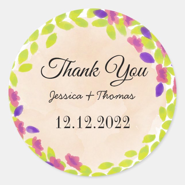 Sticker Rond Aquarelle Peony Fleurs Merci Mariage Faveur C (Devant)