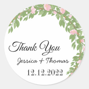 Sticker Rond Aquarelle Peony Fleurs Merci Mariage Faveur C