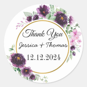 Sticker Rond Aquarelle Peony Fleurs Merci Mariage Faveur C