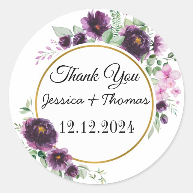 Sticker Rond Aquarelle Peony Fleurs Merci Mariage Faveur C (Devant)