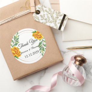 Sticker Rond Aquarelle Peony Fleurs Merci Mariage Faveur C