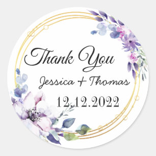 Sticker Rond Aquarelle Peony Fleurs Merci Mariage Faveur C