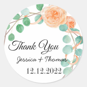 Sticker Rond Aquarelle Peony Fleurs Merci Mariage Faveur C