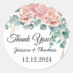 Sticker Rond Aquarelle Peony Fleurs Merci Mariage Faveur C