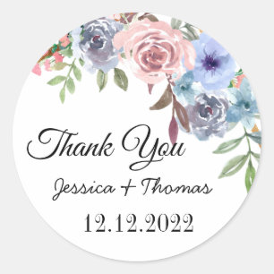 Sticker Rond Aquarelle Peony Fleurs Merci Mariage Faveur C