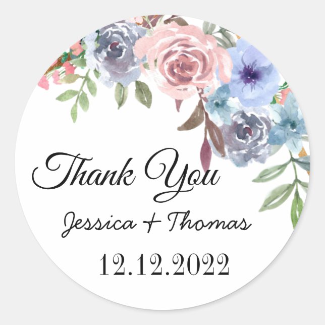 Sticker Rond Aquarelle Peony Fleurs Merci Mariage Faveur C (Devant)