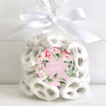 Sticker Rond Aquarelle Peony Magnolia Mariage rose<br><div class="desc">Mariage à l'aquarelle peony magnolia rose floral design botanique avec couleurs rose et vert.</div>