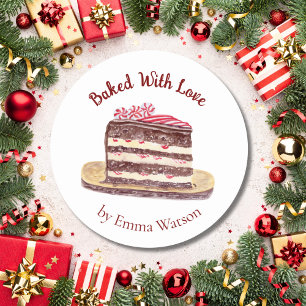 Sticker Rond Aquarelle Pepperment Gâteau Cuit Avec Amour