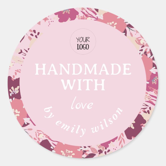 Sticker Rond Aquarelle personnalisable Floral Emballage artisan (Devant)