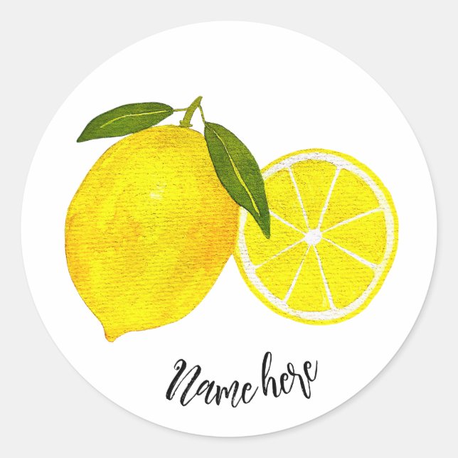 Sticker Rond Aquarelle personnalisée Citron jaune (Devant)