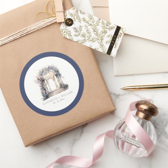 Sticker Rond Aquarelle personnalisée Mariage Arche florale (Cadeaux)