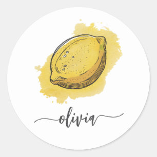 Sticker Rond Aquarelle personnalisée moderne tendance Citron ja