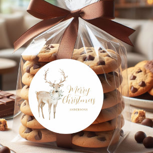 Sticker Rond Aquarelle personnalisée Noël aux cerfs