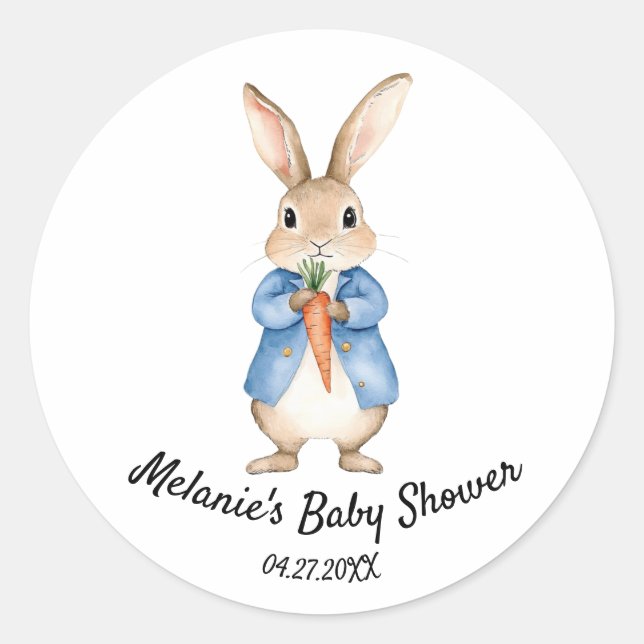 Sticker Rond Aquarelle Peter Rabbit Jardin Baby shower (Devant)