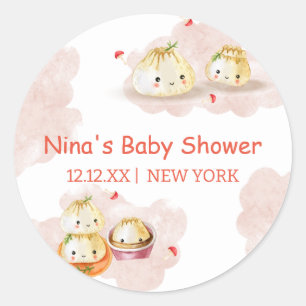 Sticker Rond Aquarelle Petit Baby shower de champignon