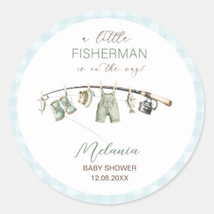 Sticker Rond    Aquarelle Petit Pêcheur  Baby Shower