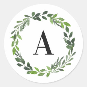Sticker Rond Aquarelle photo de la couronne initiale / feuille 
