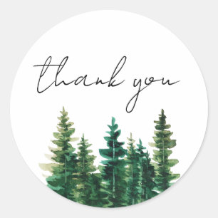 Sticker Rond Aquarelle Pin Rustique Merci