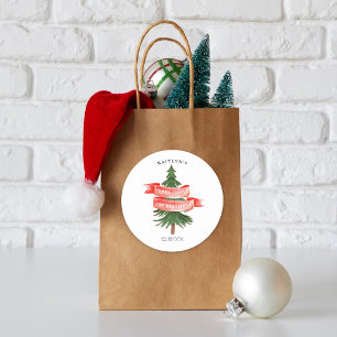 Sticker Rond Aquarelle Pine Arbre Joyeux Petit Anniversaire