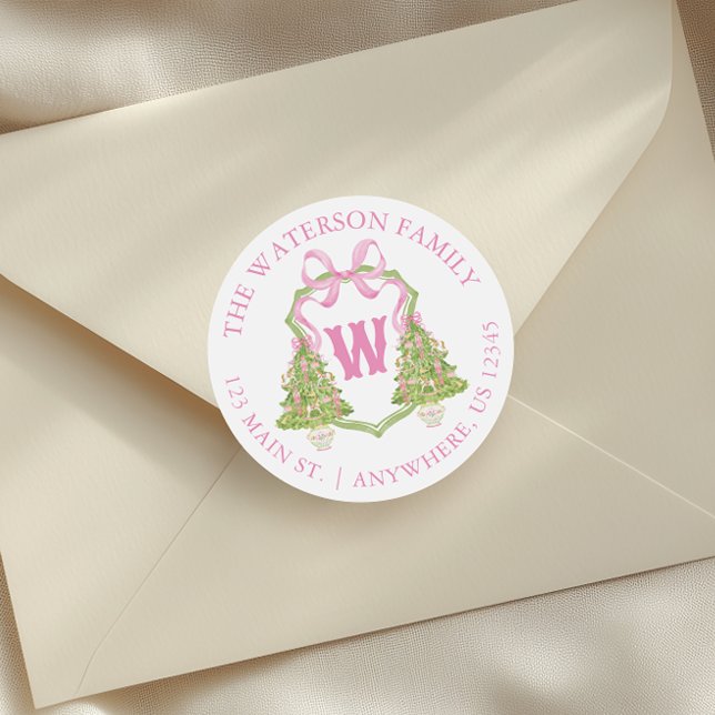 Sticker Rond Aquarelle Pink Nutcrier Christmas Crest Adresse (Créateur téléchargé)