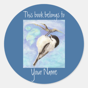 Sticker Rond Aquarelle Plaque de livre de chickadee