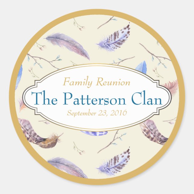 Sticker Rond Aquarelle Plumes avec une belle reunion cadre (Devant)