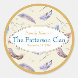 Sticker Rond Aquarelle Plumes avec une belle reunion cadre