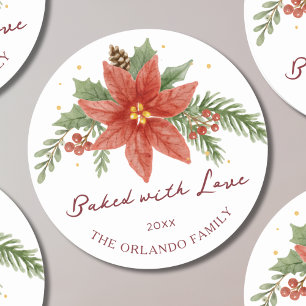 Sticker Rond Aquarelle Poinsettia cuite au four d'amour