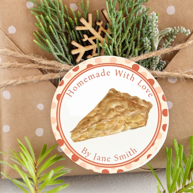 Sticker Rond Aquarelle Pomme tarte Rustique fait maison (Decorate your food gifts with this lovely watercolor apple pie illustration!)