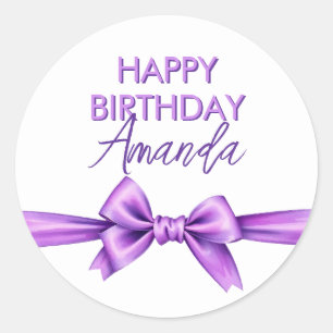 Sticker Rond Aquarelle pourpre Bow Coquette Sweet 16 Anniversai