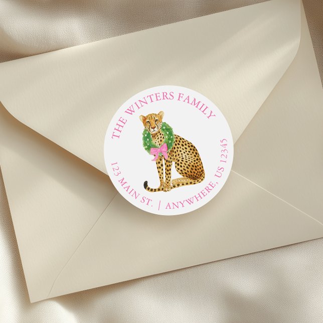 Sticker Rond Aquarelle Pré Noël Léopard (Créateur téléchargé)