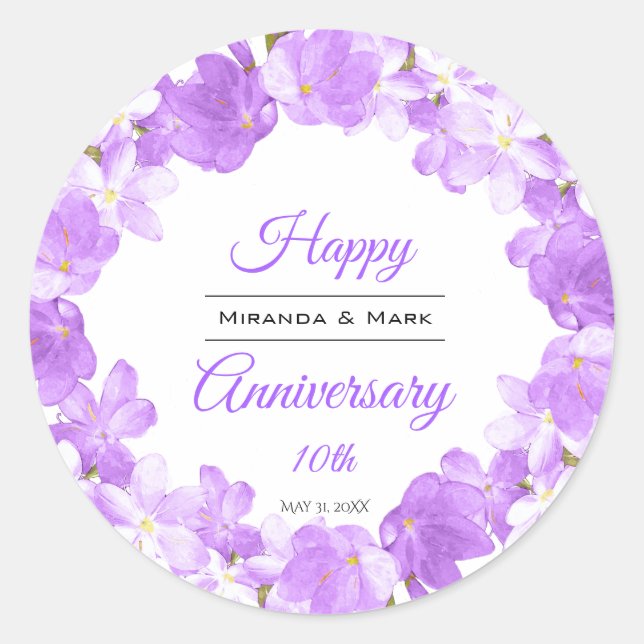 Sticker Rond Aquarelle Purple Floral Anniversaire (Devant)