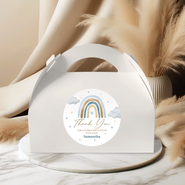 Sticker Rond Aquarelle Rainbow Cloud Blue Gold Merci (Créateur téléchargé)