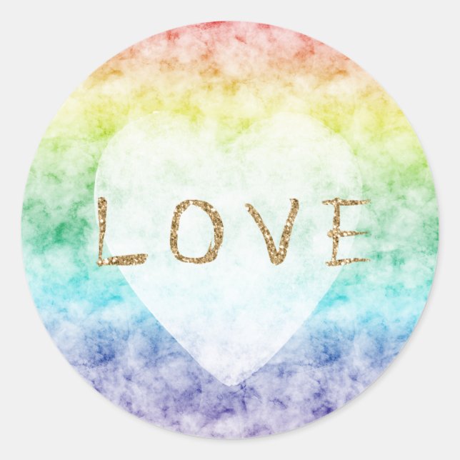 Sticker Rond Aquarelle Rainbow Gold Parties scintillant Amour C (Devant)