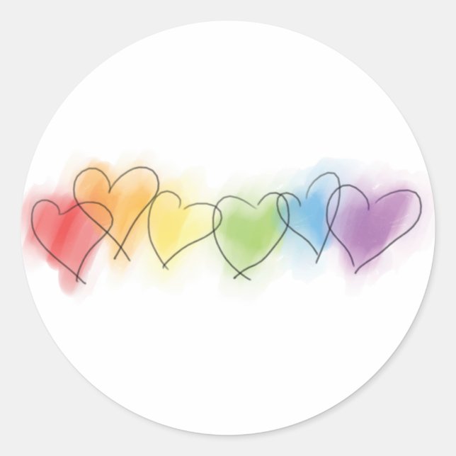 Sticker Rond Aquarelle Rainbow Hearts (Devant)