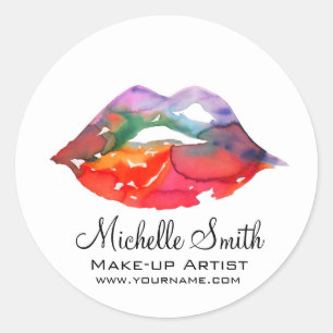 Sticker Rond Aquarelle rainbow lips maquillage marque
