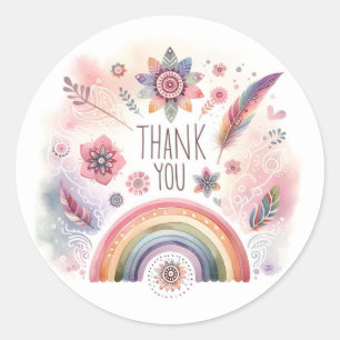 Sticker Rond Aquarelle Rainbow Pastel Bohemian Merci