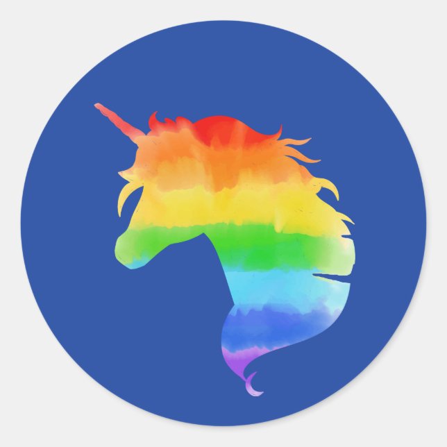 Sticker Rond Aquarelle Rainbow Unicorn (Devant)