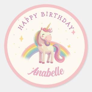 Sticker Rond Aquarelle Rainbow Unicorn fête d'anniversaire Favo