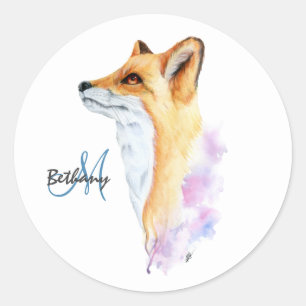 Sticker Rond Aquarelle Red Fox personnalisée